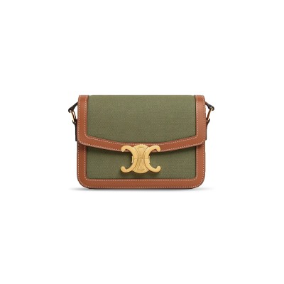 CELINE SMALL TEEN TRIOMPHE BAG IN TEXTILE AND CALFSKIN 188882CD3.15KZ (18.5*14*6cm)
